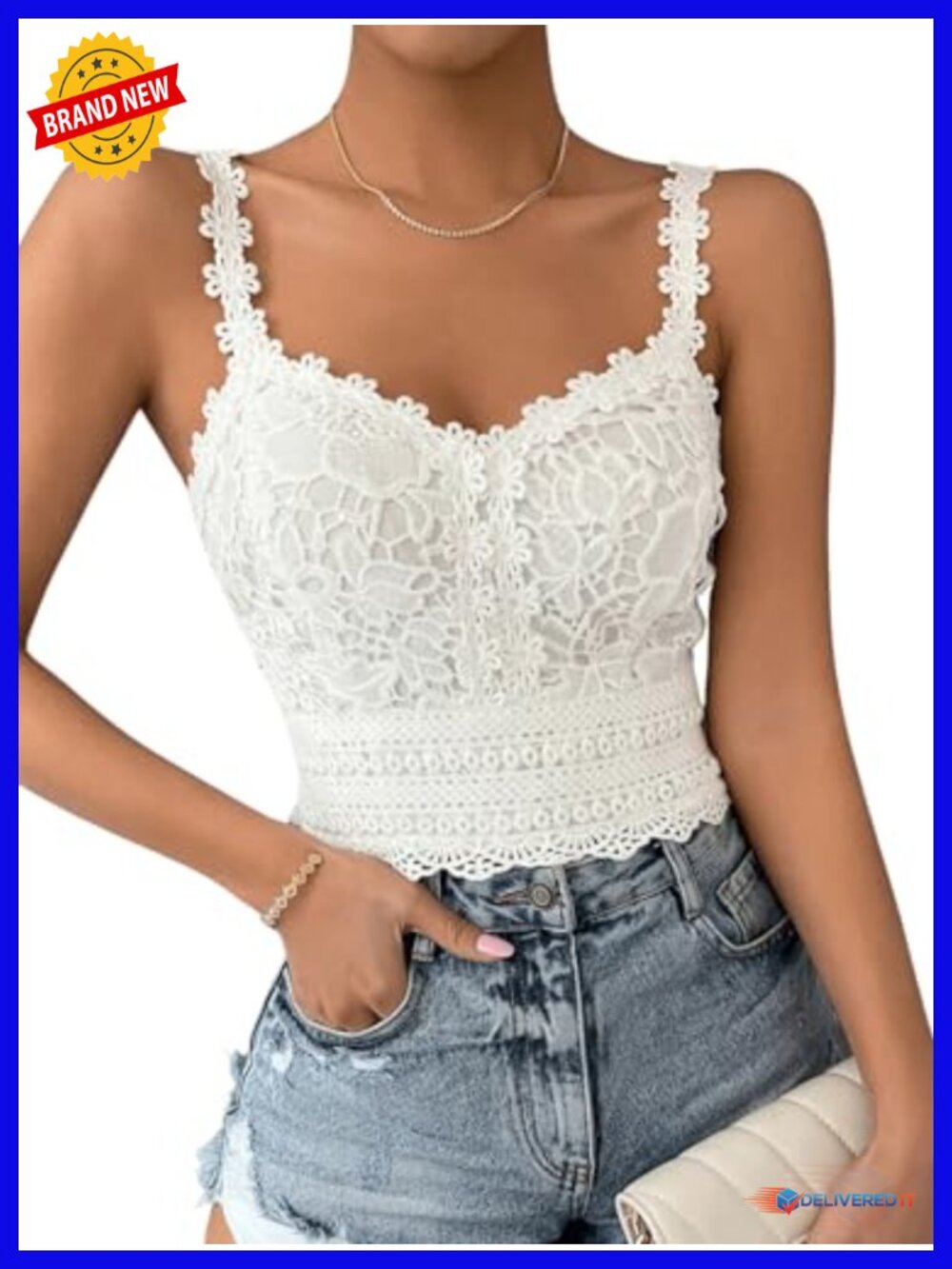 Lace Corset Crop Top Sleeveless Boho Cami Sweetheart Neckline